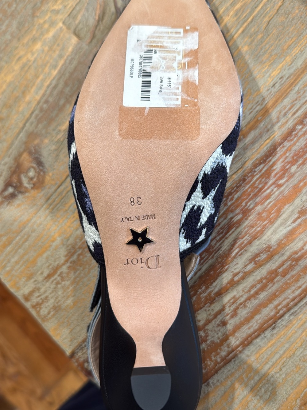 Dior Navy and Black Leopard-Print Slingback kitten heels - Picture 4 of 5